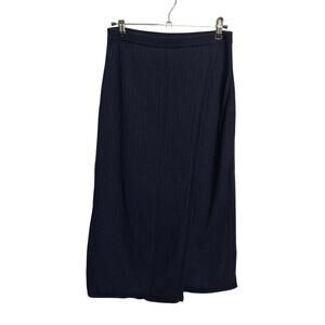 Banana Republic Skirt Womens S Navy Blue Merino Wool Faux Wrap Midi Ribbed Knit